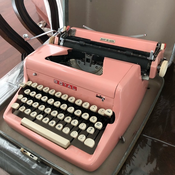 Vintage Bubble Gum Pink Royal Typewriter with carry case